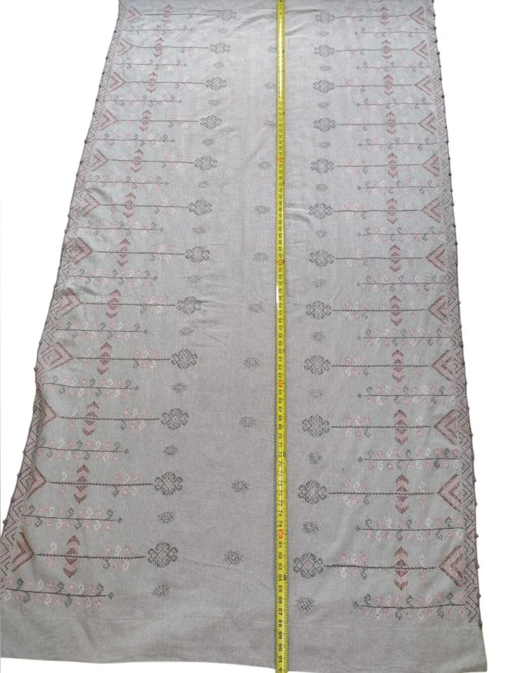 Anthropologie Cotton Linen Embroidered Natani Curtain Single Panel Grey Pink